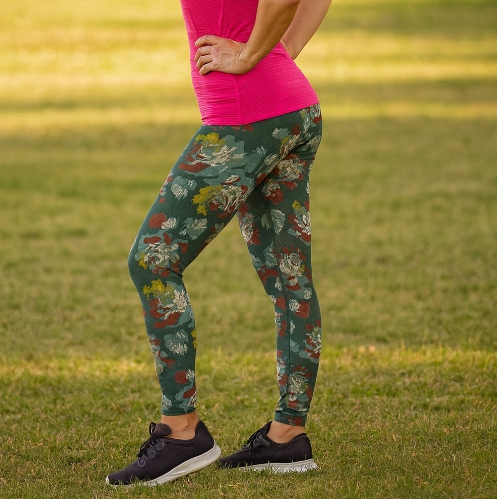 Spring,Summer Green Artsy Whimsigoth Dark‎ Floral Running Activewear Leggings